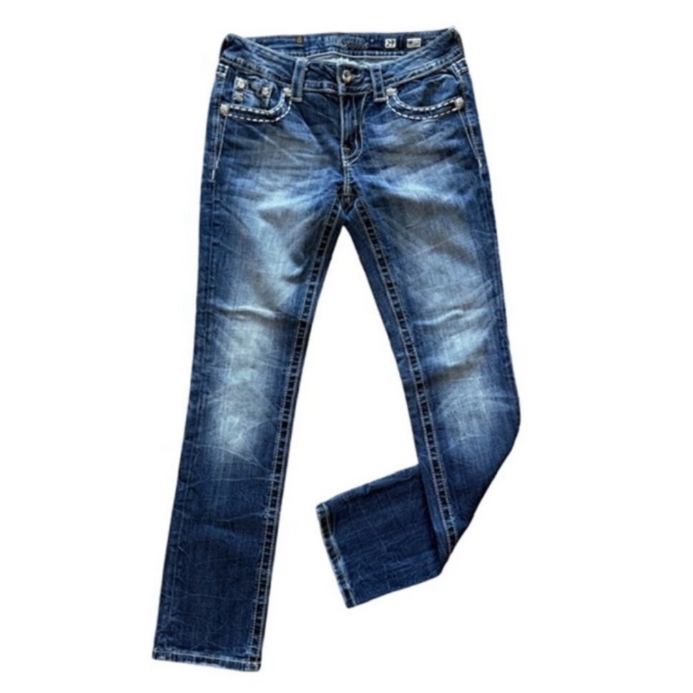 MISS ME Straight Leg Jeans Size 27 | Low Rise Medium Wash Bling Denim